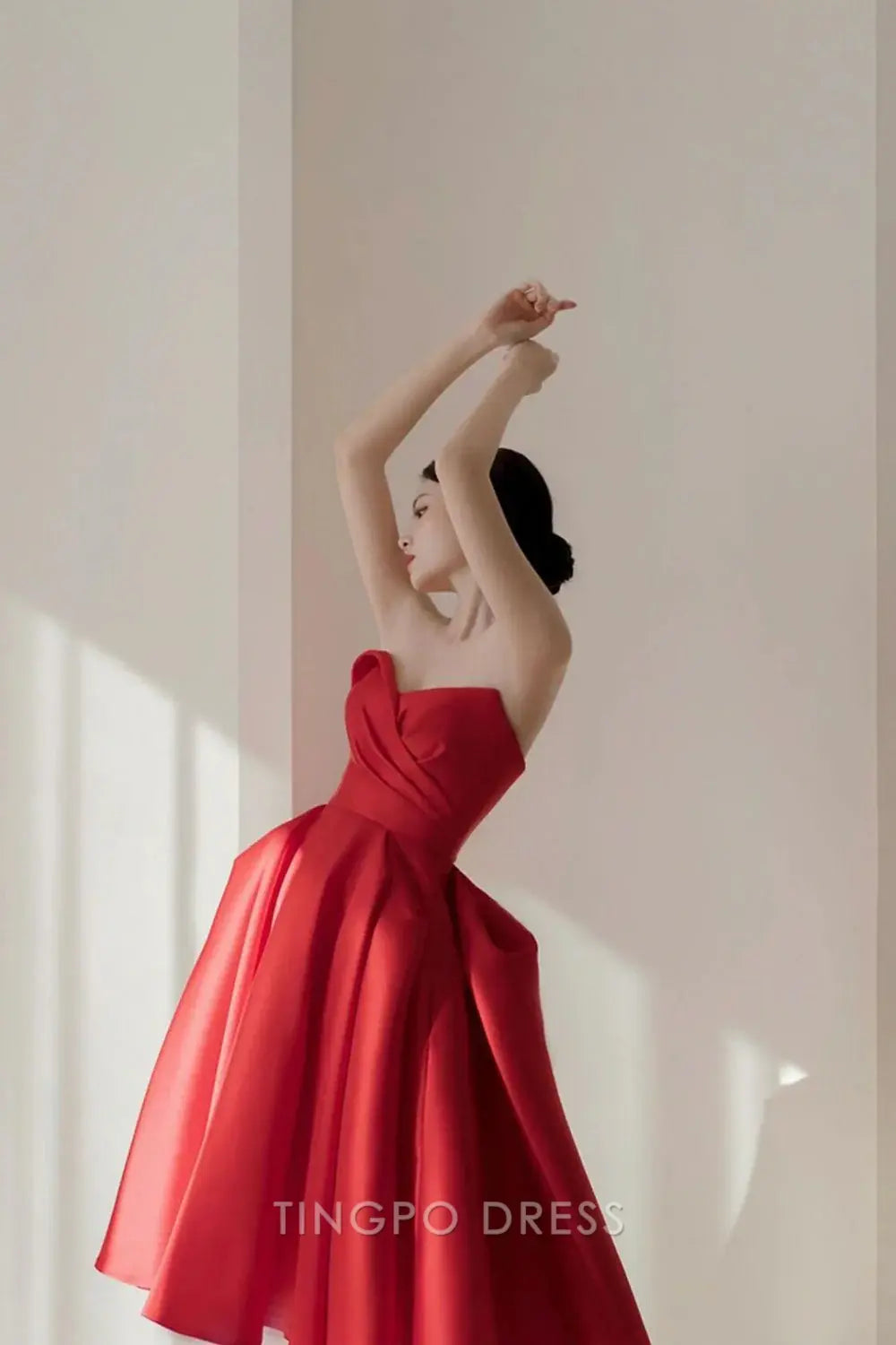 TingPo Wholesale Elegant Red A-line Homecoming Dress With Pleat formal wear dresses